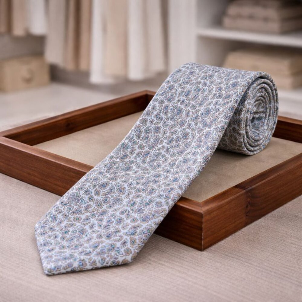 Liberty of London Blue Paisley Print Men's Silk Tie Made in England